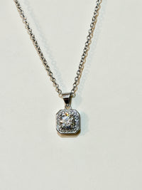 Moissanite authentic silver tone necklace 16”-18” New N8