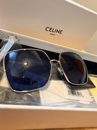 Celine CL40135U 16V Silver Blue Sunglasses 65mm New with Case and Box