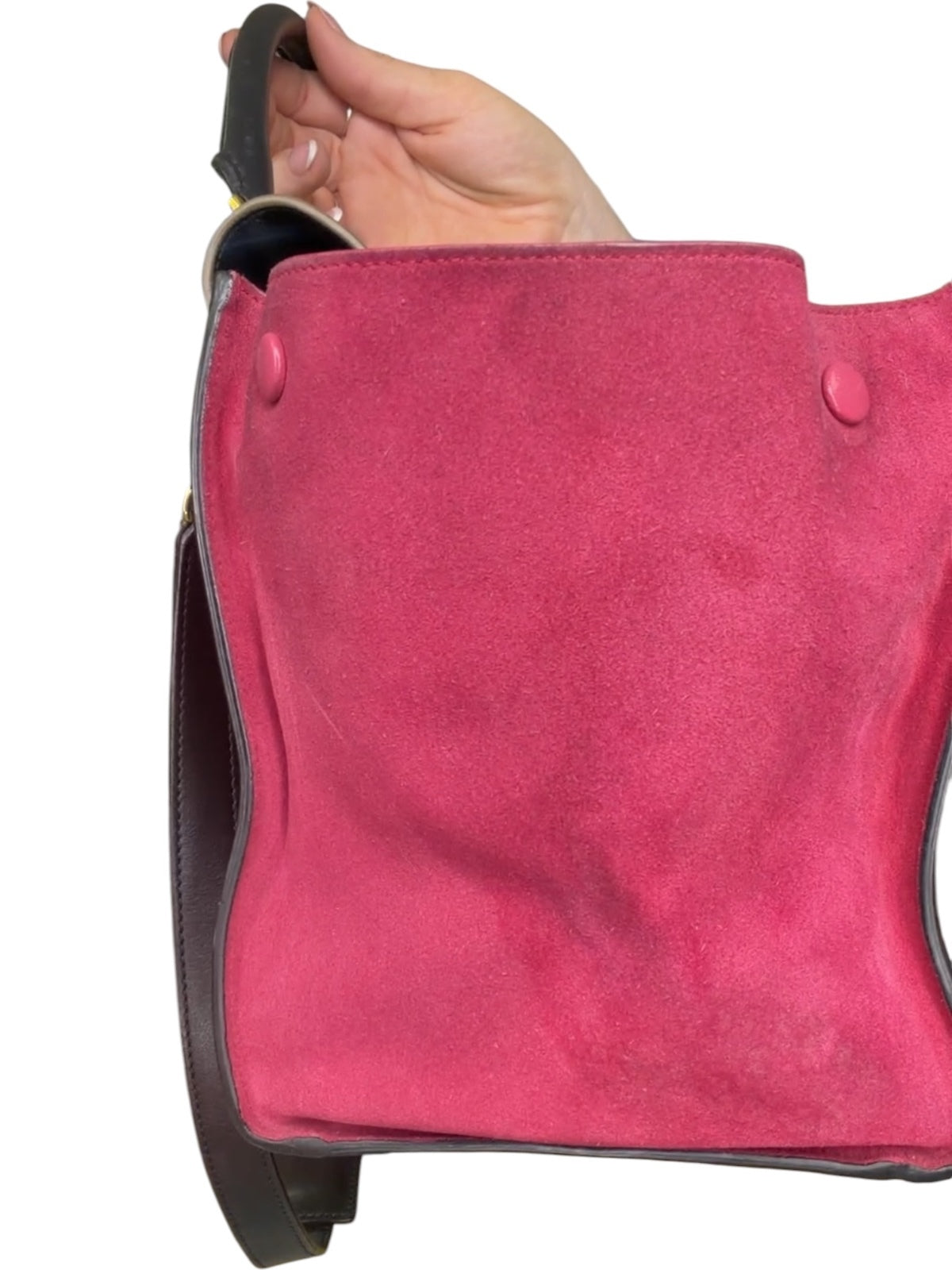 Celine Trapeze Medium Tricolor Leather & Suede Satchel Bag Black Taupe