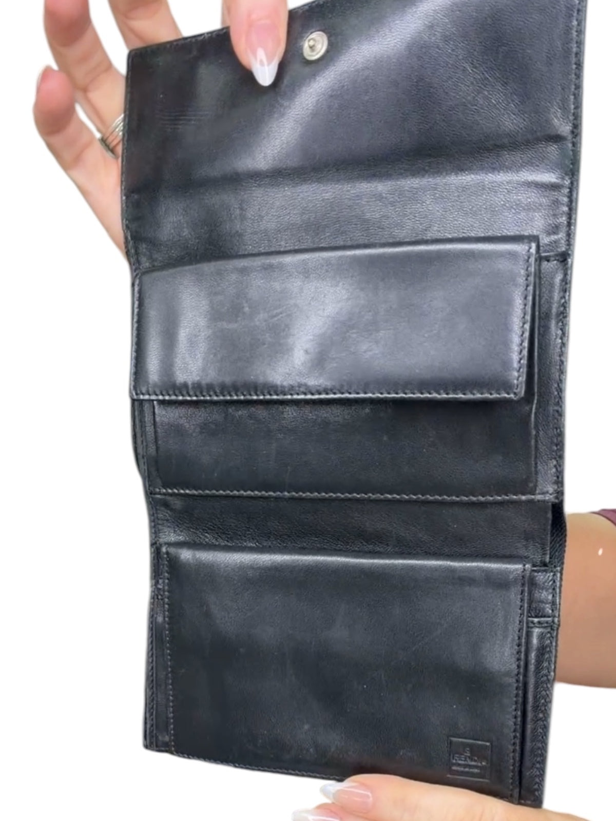 Fendi Black Folded Wallet with Metal Logo Plaque