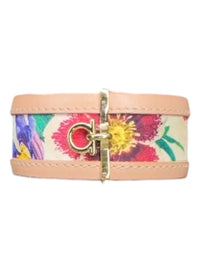Salvatore Ferragamo Floral Leather and Fabric Bracelet with Gold Hardware