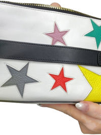 MILLY Leather Star Appliqué Zip Around Clutch Wristlet White Black Tassel Pouch