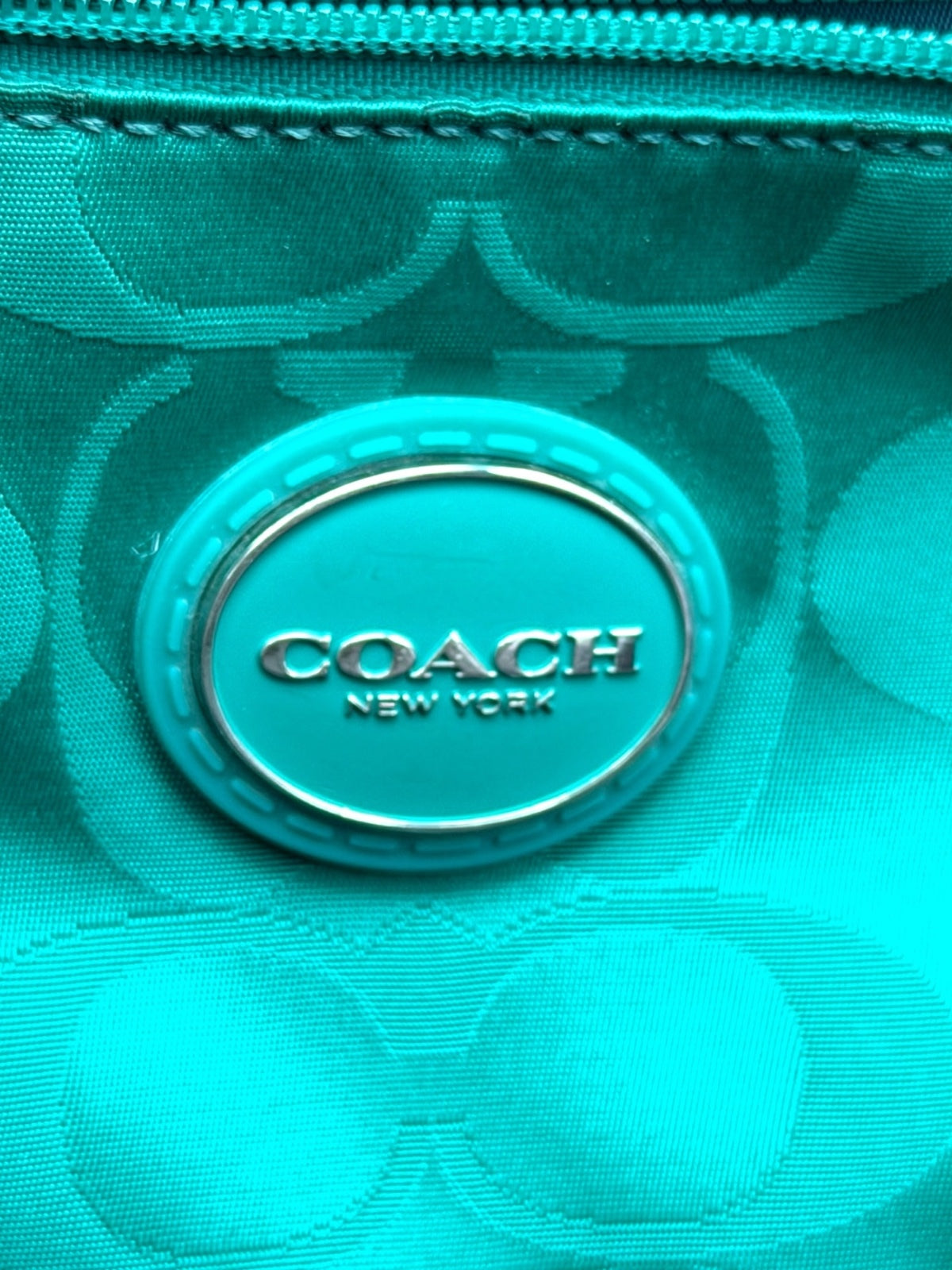 Coach Signature Nylon Swingpack Crossbody Bag Teal Blue Colorblock