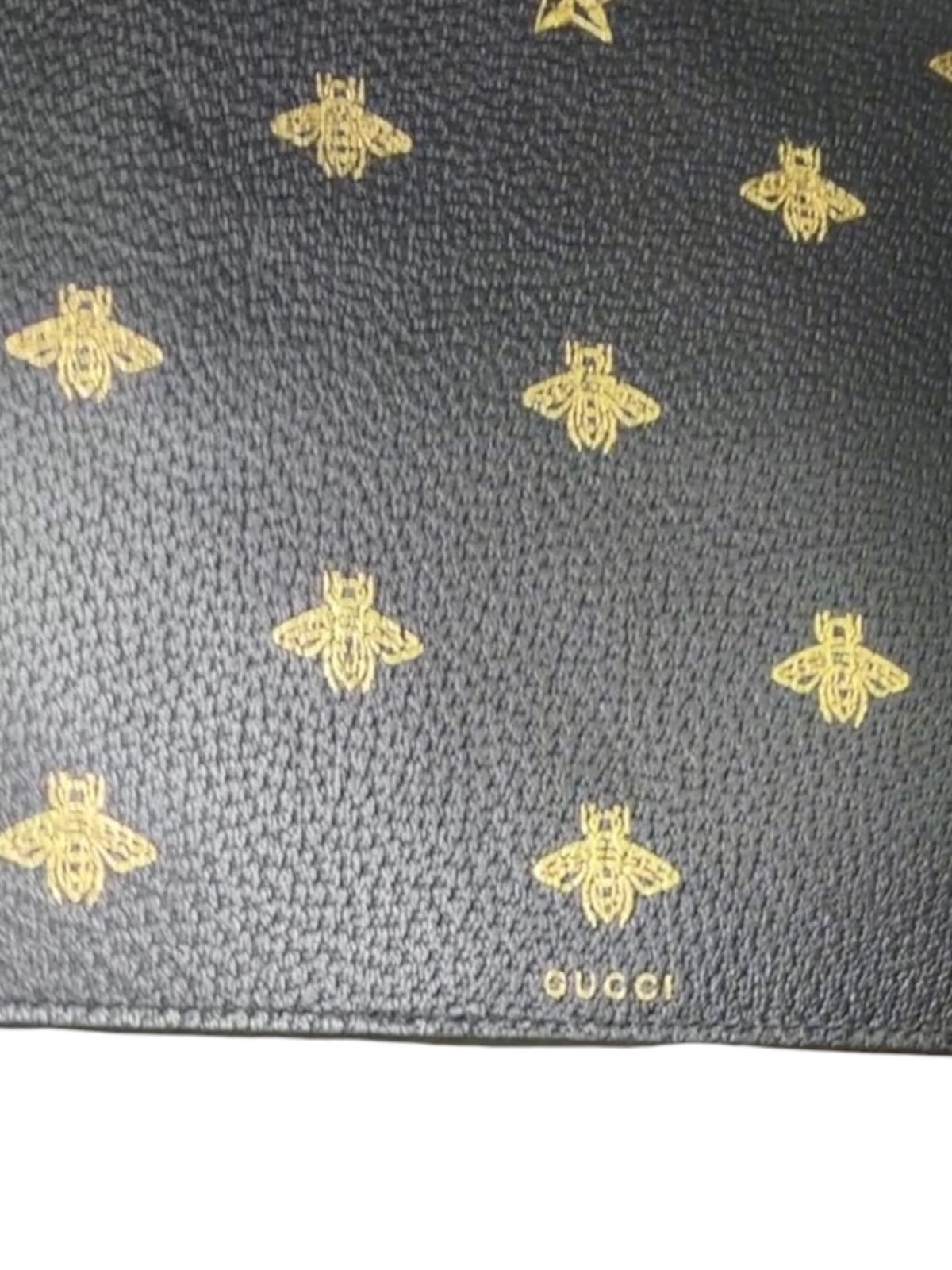 Gucci Bee Star Leather Zip Wristlet Clutch Black Gold Animalier Pouch Wallet