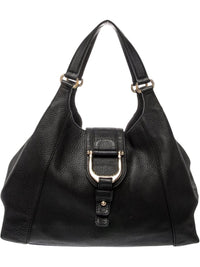 GUCCI Abbey Greenwich Black Pebbled Leather Shoulder Bag with Gold Buckle