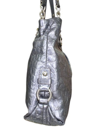 Coach Ashley Embossed Crocodile Leather Tote Shoulder Bag Metallic Pewter Gray