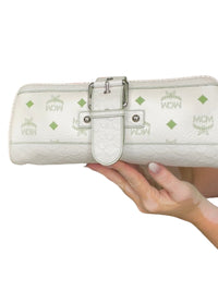 MCM White and Green Leather Clutch Bag