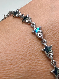 Silver Star Link Anklet with Iridescent Inlay