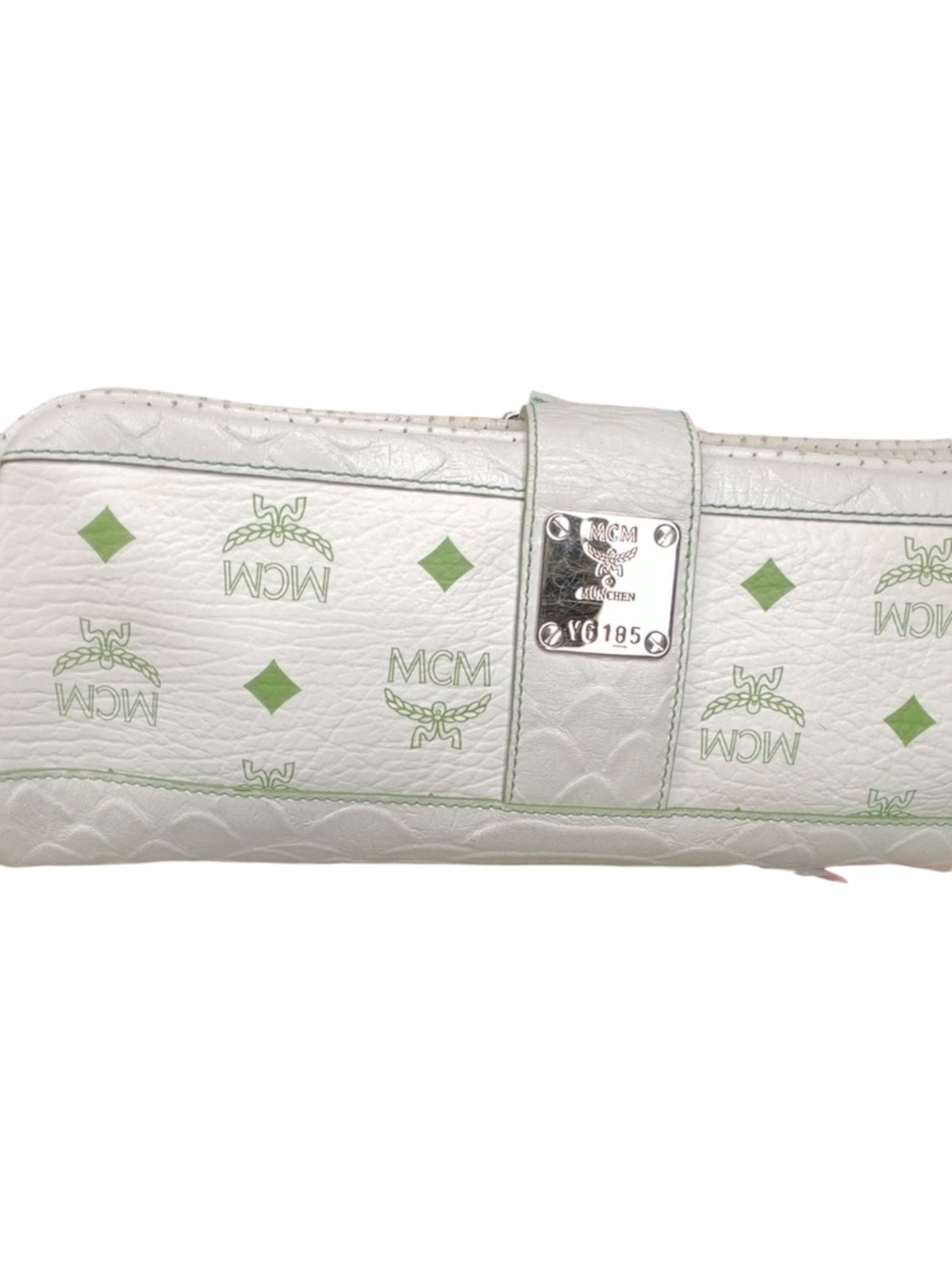 MCM White and Green Leather Clutch Bag