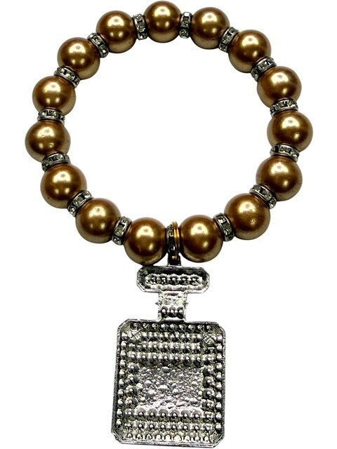 Gold Tone Beaded Bracelet with Parfum No 5 Charm