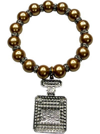 Gold Tone Beaded Bracelet with Parfum No 5 Charm