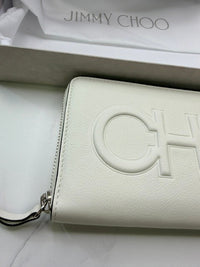 Jimmy Choo Bettina Milk White Leather Embossed Zip Wallet full inclusion new
