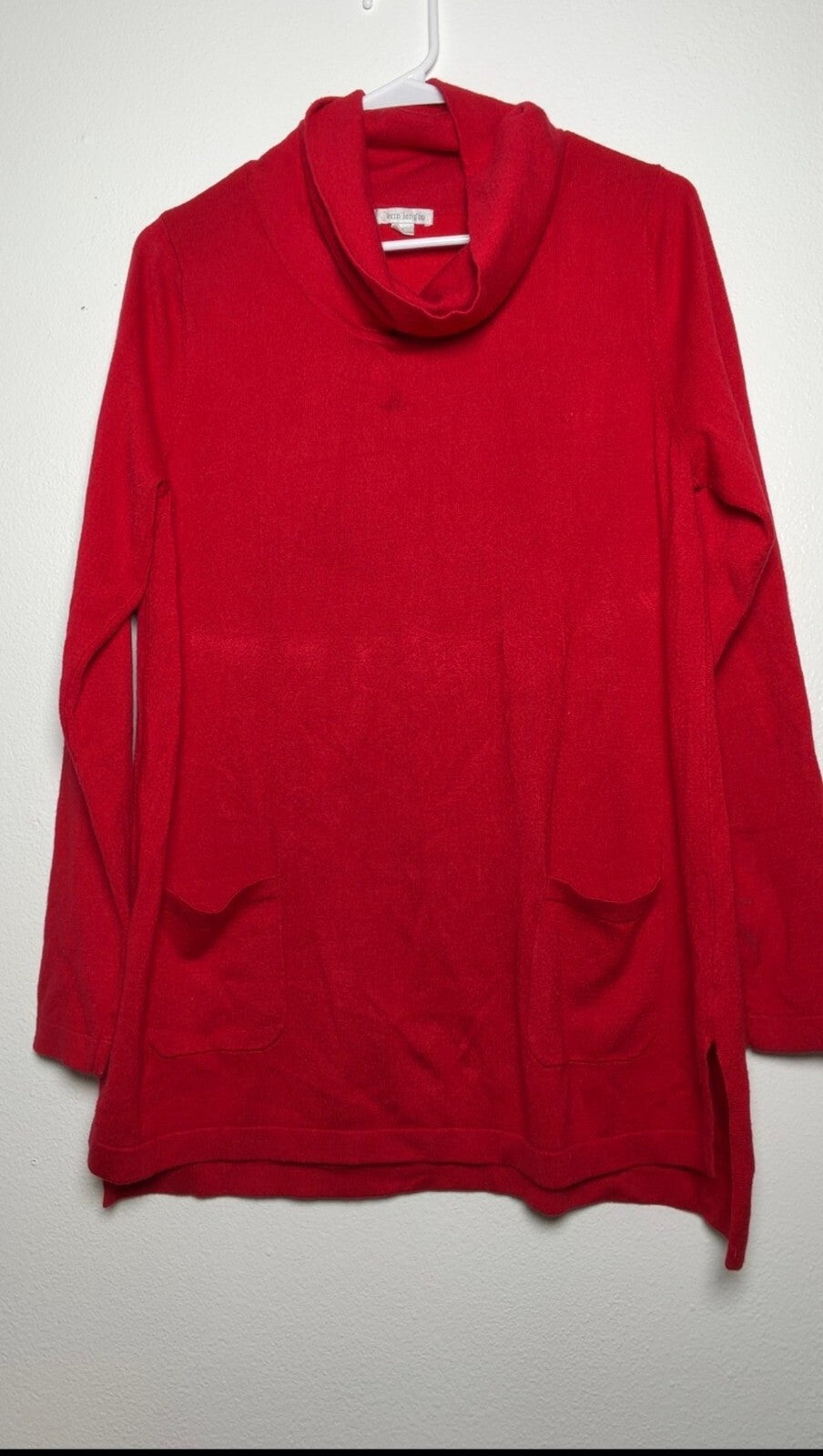 Erin London Red Cowl Neck Long Sleeve Tunic Sweater with Pockets Size L skuM