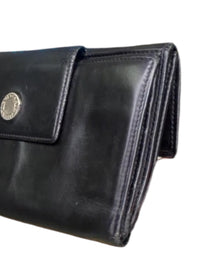 Bvlgari Black Leather Continental Wallet Long Bifold Snap Closure Wallet