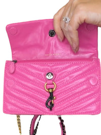 Rebecca Minkoff Edie Mini Crossbody Chain Bag Hot Pink Chevron Leather NWT