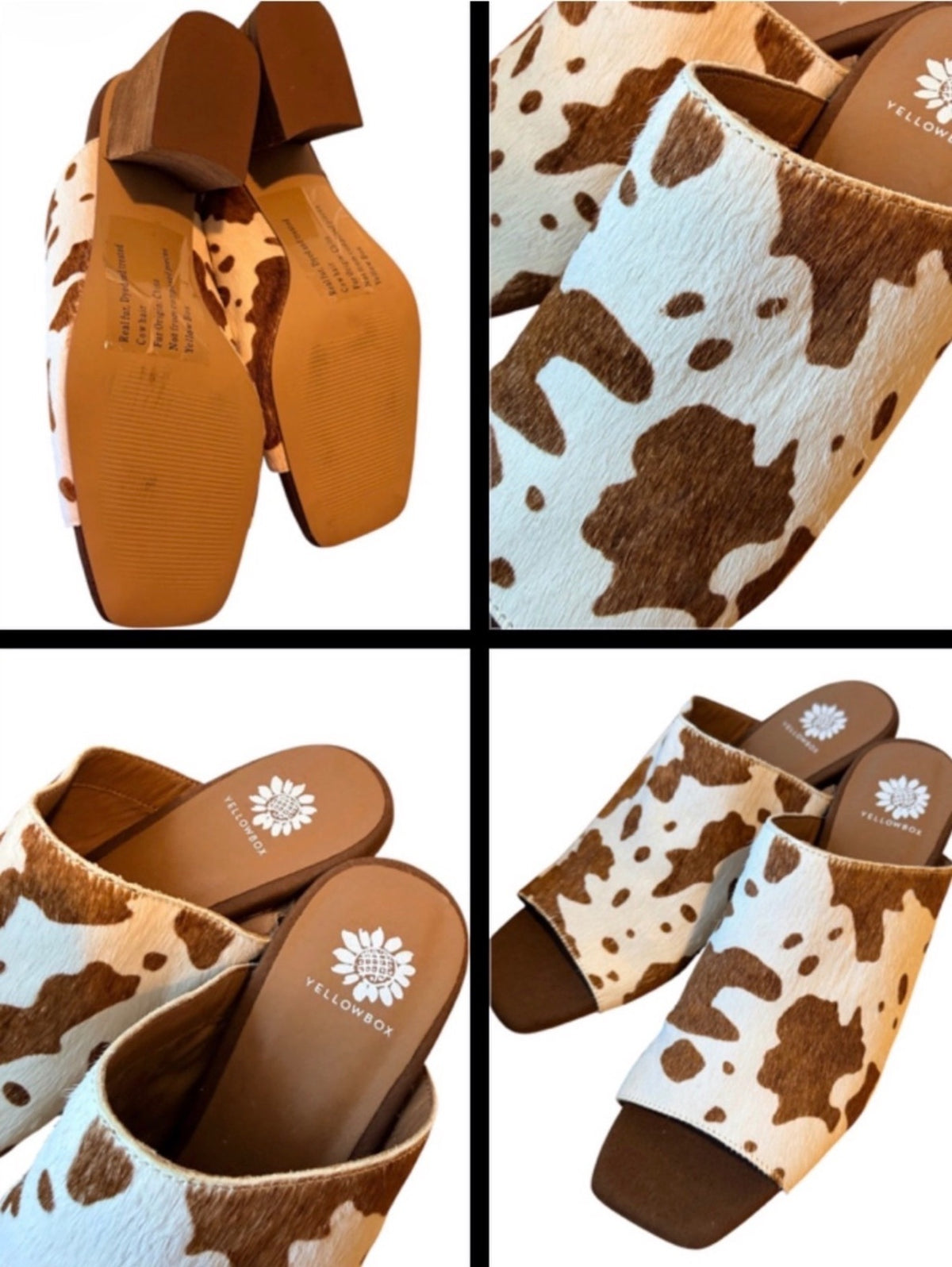 Yellow Box Cow Hair Real Fur Dyed and Treated Mule Slides