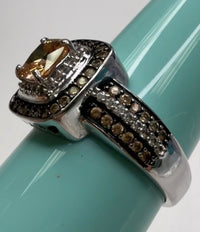 Sterling Silver Ring with Citrine and Brown Gemstone Accents size 8