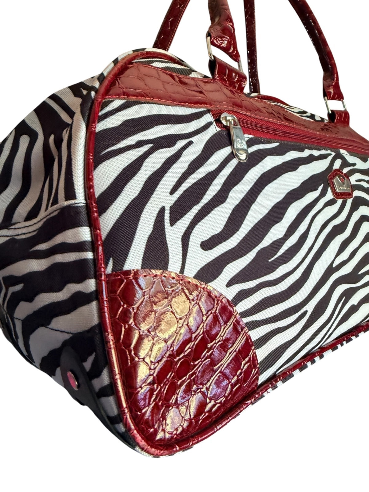 Gloria Vanderbilt Zebra Print Rolling Duffle Bag Carry On Weekender Luggage Y2K