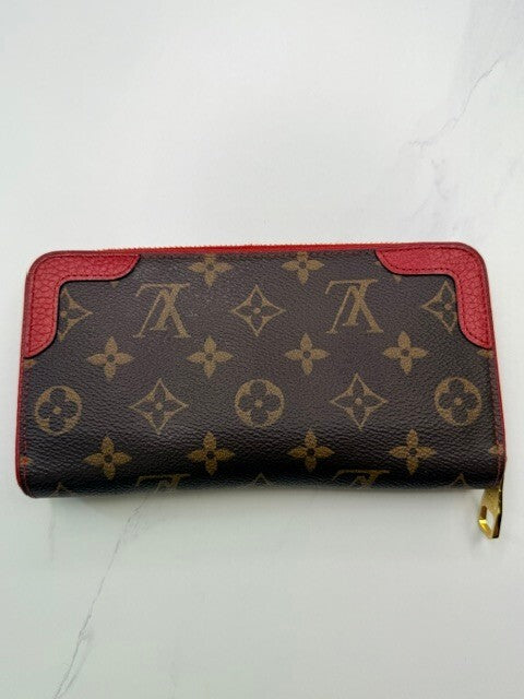 Louis Vuitton Retiro Zippy Wallet Monogram Cherry Red Leather