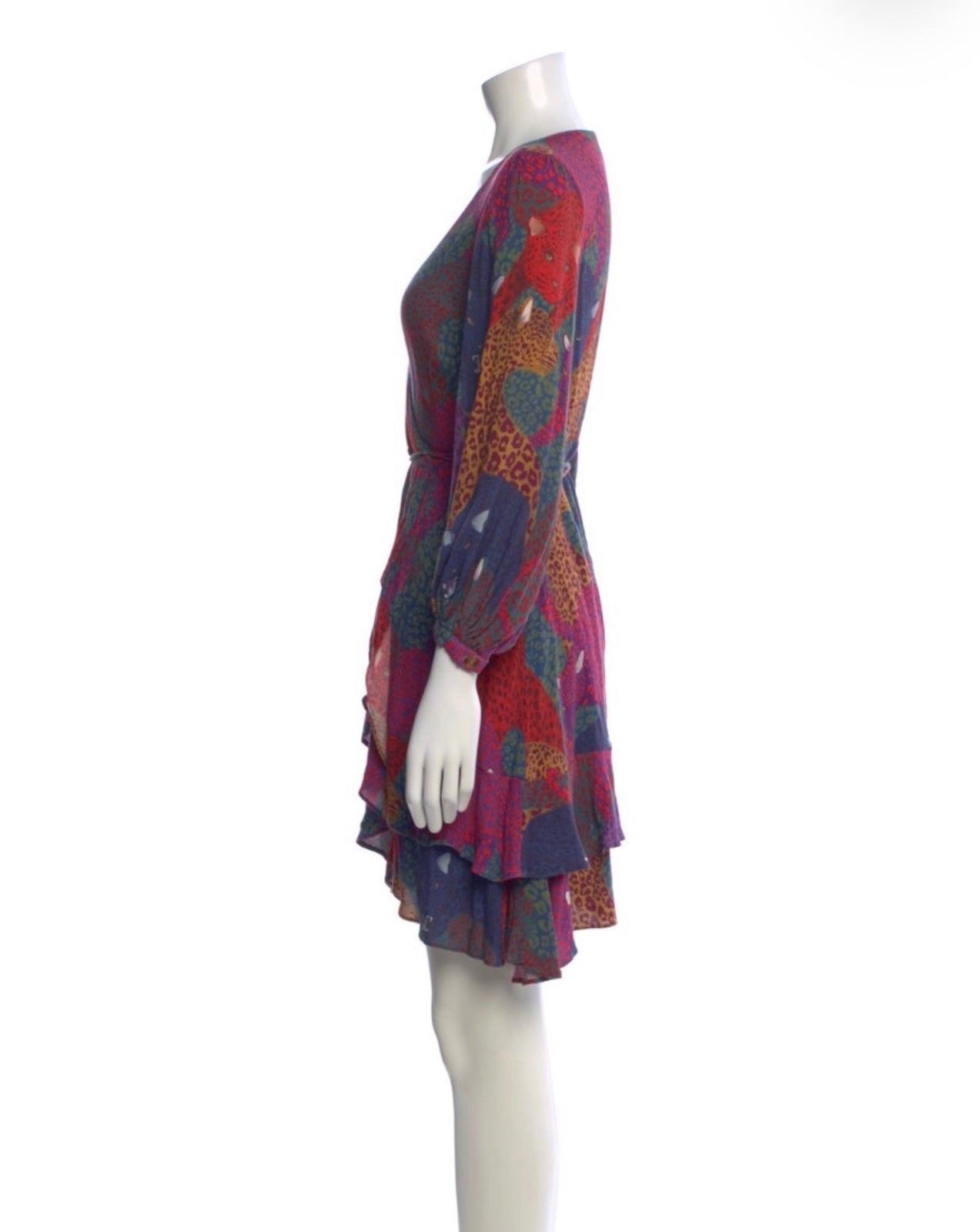 Farm Rio Multicolor Animal Print V-Neck Long Sleeve Dress