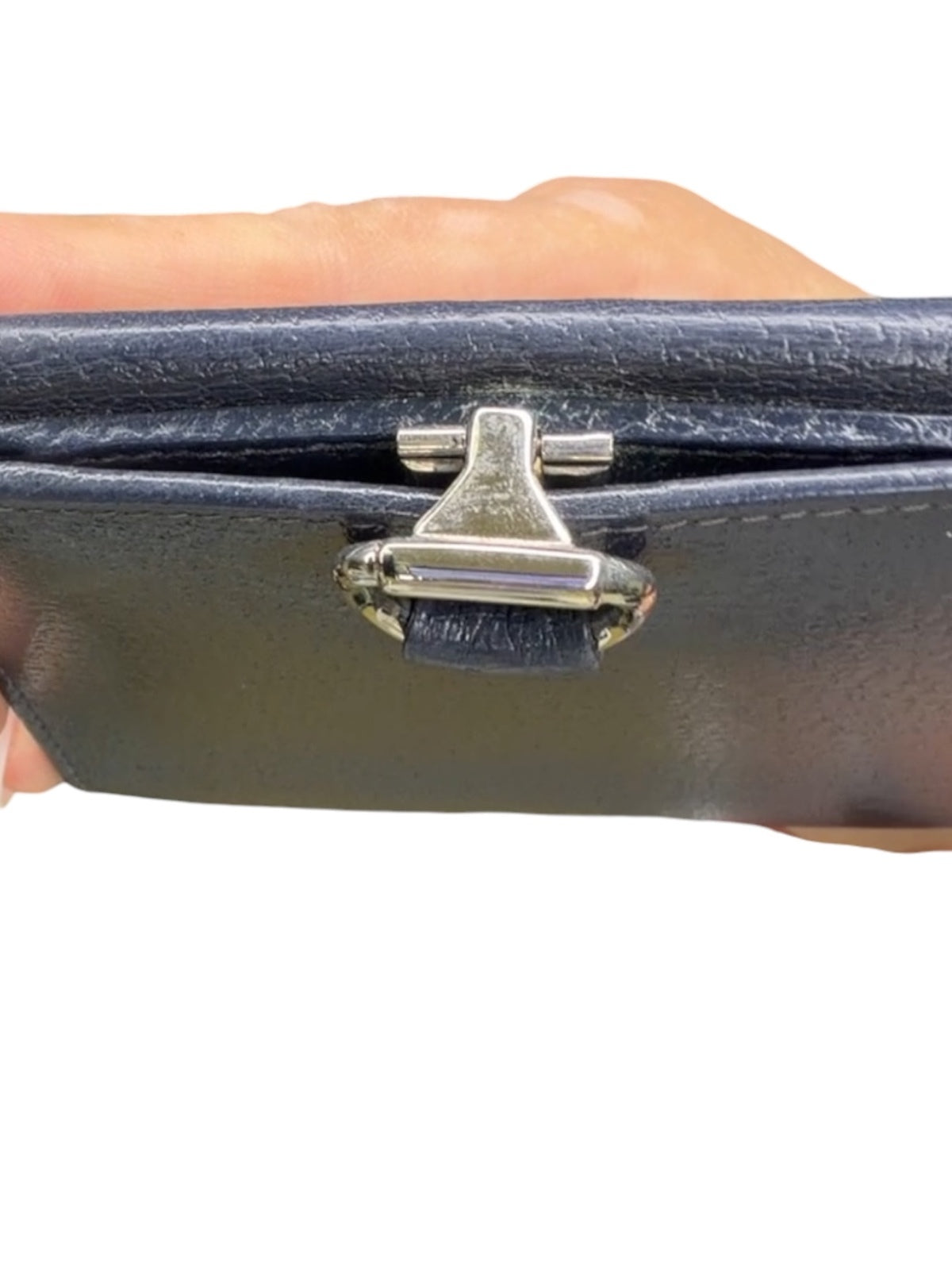 Gucci Vintage Navy Blue Leather Trifold Wallet Silver Hardware Made in Italy