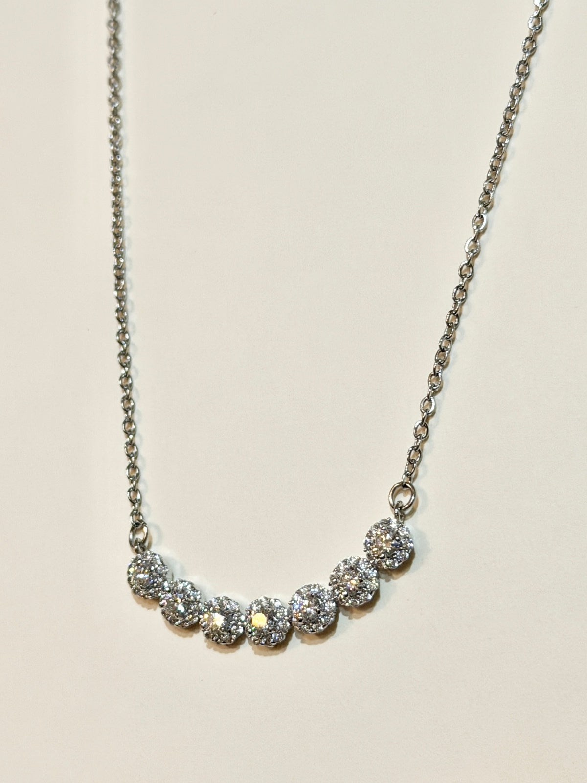 Moissanite authentic silver tone necklace 16”-18” New N3