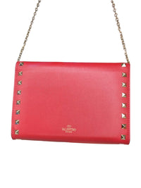 Valentino Garavani Rockstud Red Leather Crossbody Bag with Gold Chain