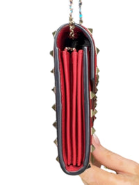 Valentino Garavani Rockstud Red Leather Crossbody Bag with Gold Chain