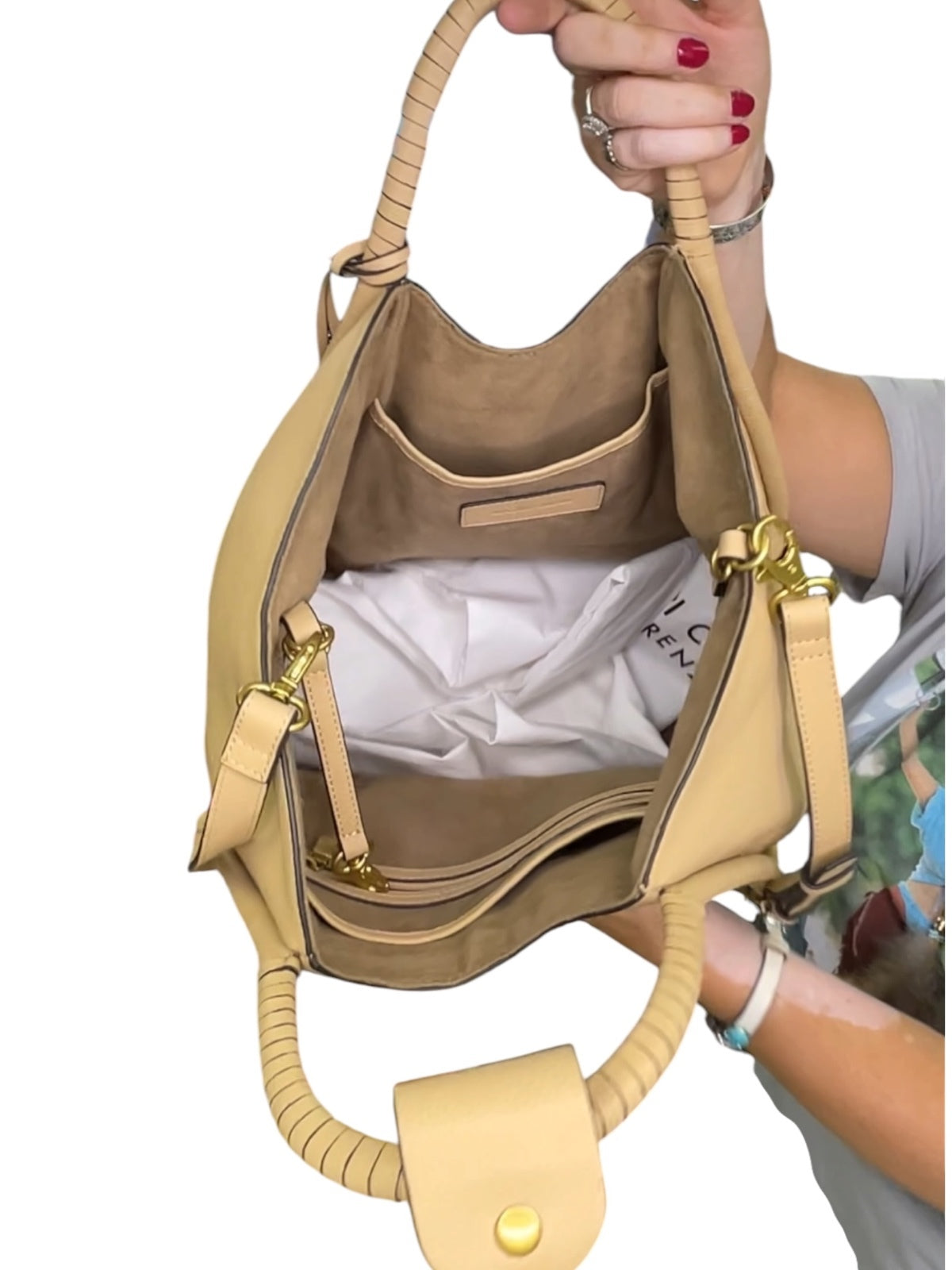 Antonio Melani Beige Leather Tote Shoulder Bag Satchel