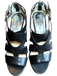 Michael Kors Black Leather Strappy Kitten Heel Sandals Size 8M