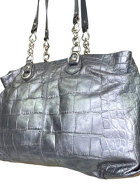 Coach Ashley Embossed Crocodile Leather Tote Shoulder Bag Metallic Pewter Gray