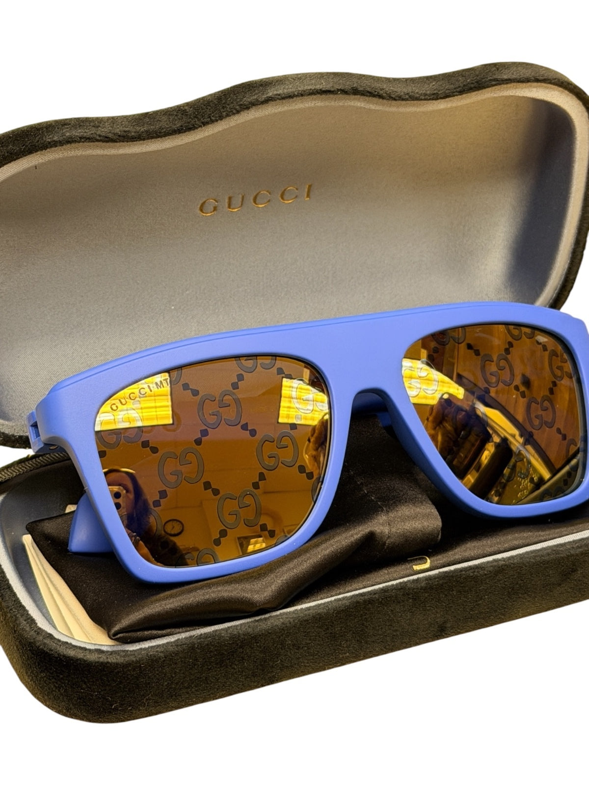 Gucci Blue Frame Sunglasses with Yellow GG Patterned Lenses