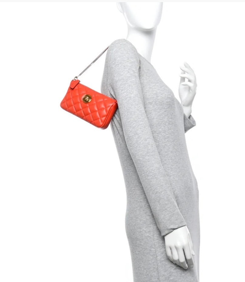 Versace Nappa Quilted Tribute Icon Pouch Quilted Orange Leather Crossbody Bag