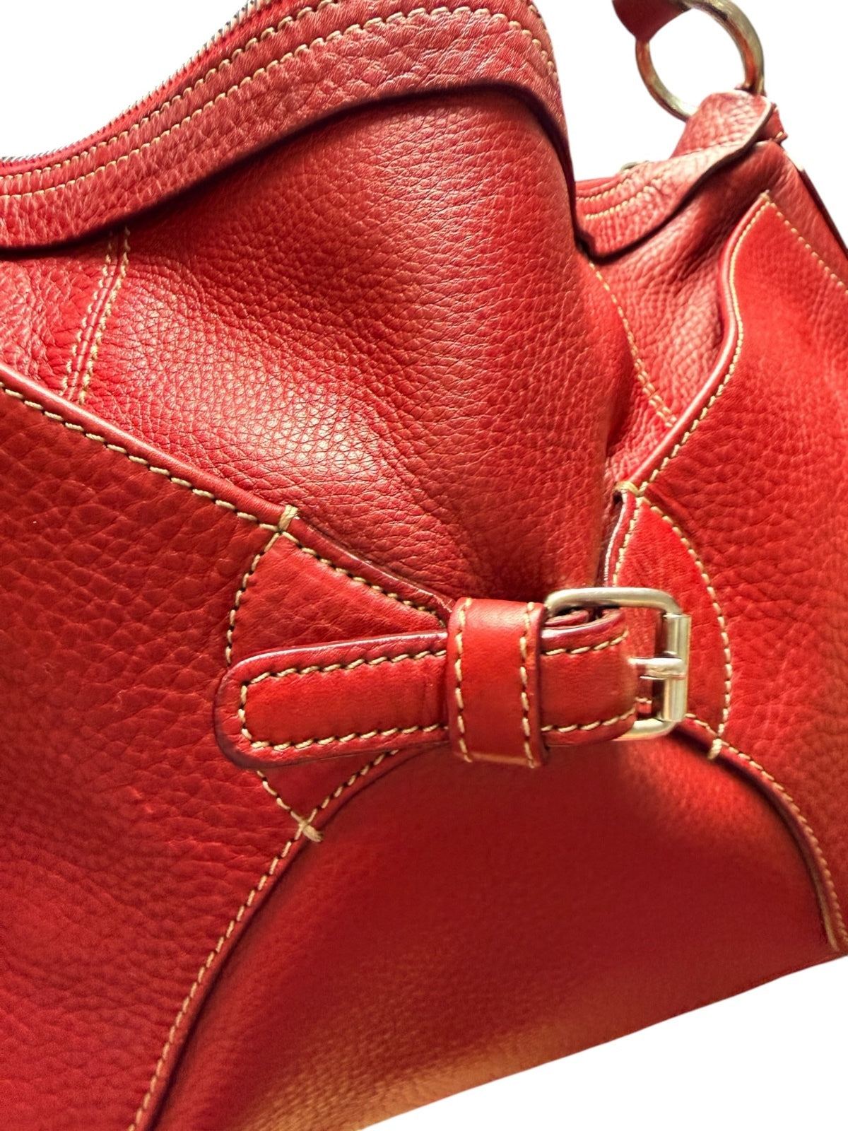 Bally Eris Red Pebbled Leather Hobo Shoulder Bag Made in Italy Buckle Handbag