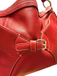 Bally Eris Red Pebbled Leather Hobo Shoulder Bag Made in Italy Buckle Handbag