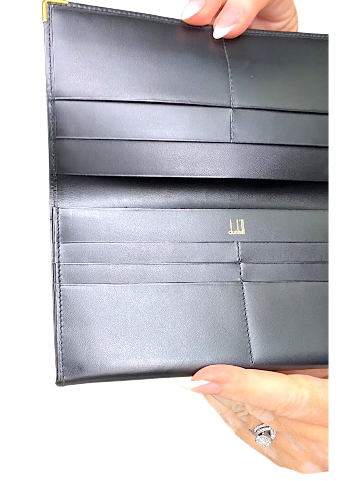 Dunhill Black Leather Long Wallet with Gold Accents - Minimalist Luxury Design