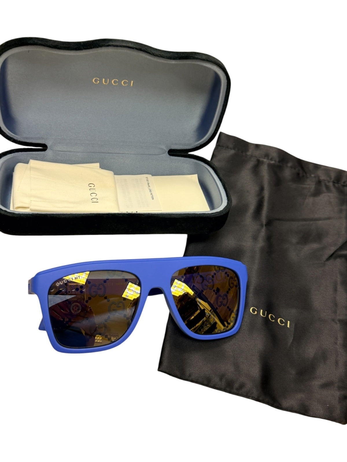 Gucci Blue Frame Sunglasses with Yellow GG Patterned Lenses