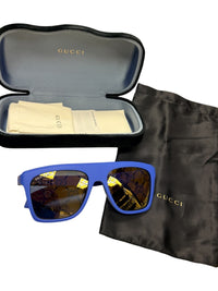 Gucci Blue Frame Sunglasses with Yellow GG Patterned Lenses