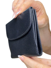 Gucci Vintage Navy Blue Leather Trifold Wallet Silver Hardware Made in Italy