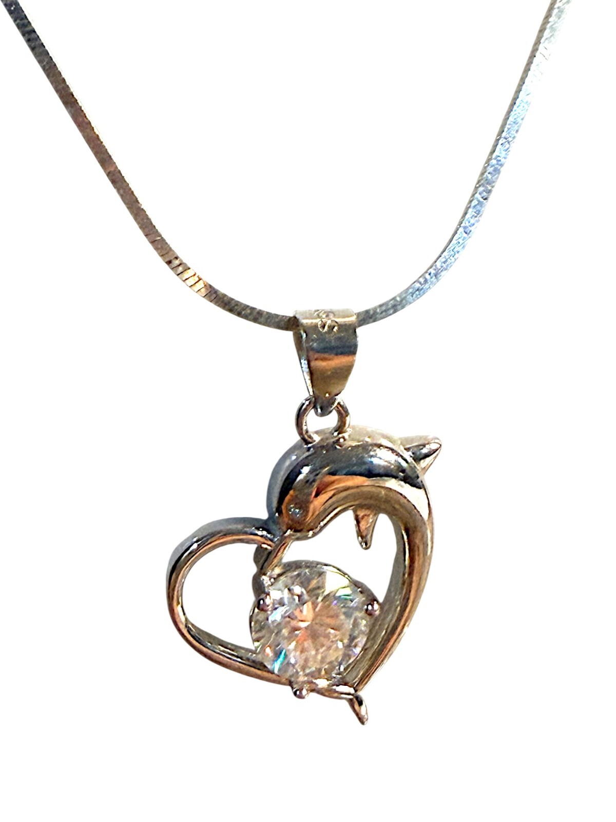 Sterling Silver Dolphin Heart Pendant Necklace