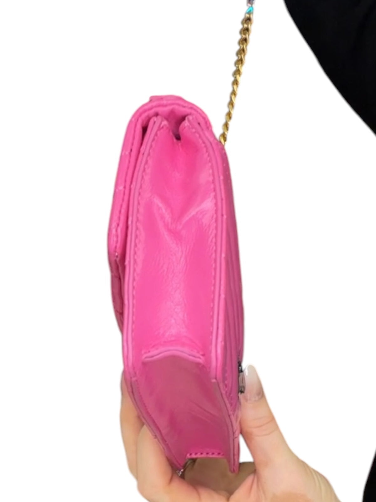 Rebecca Minkoff Edie Mini Crossbody Chain Bag Hot Pink Chevron Leather NWT