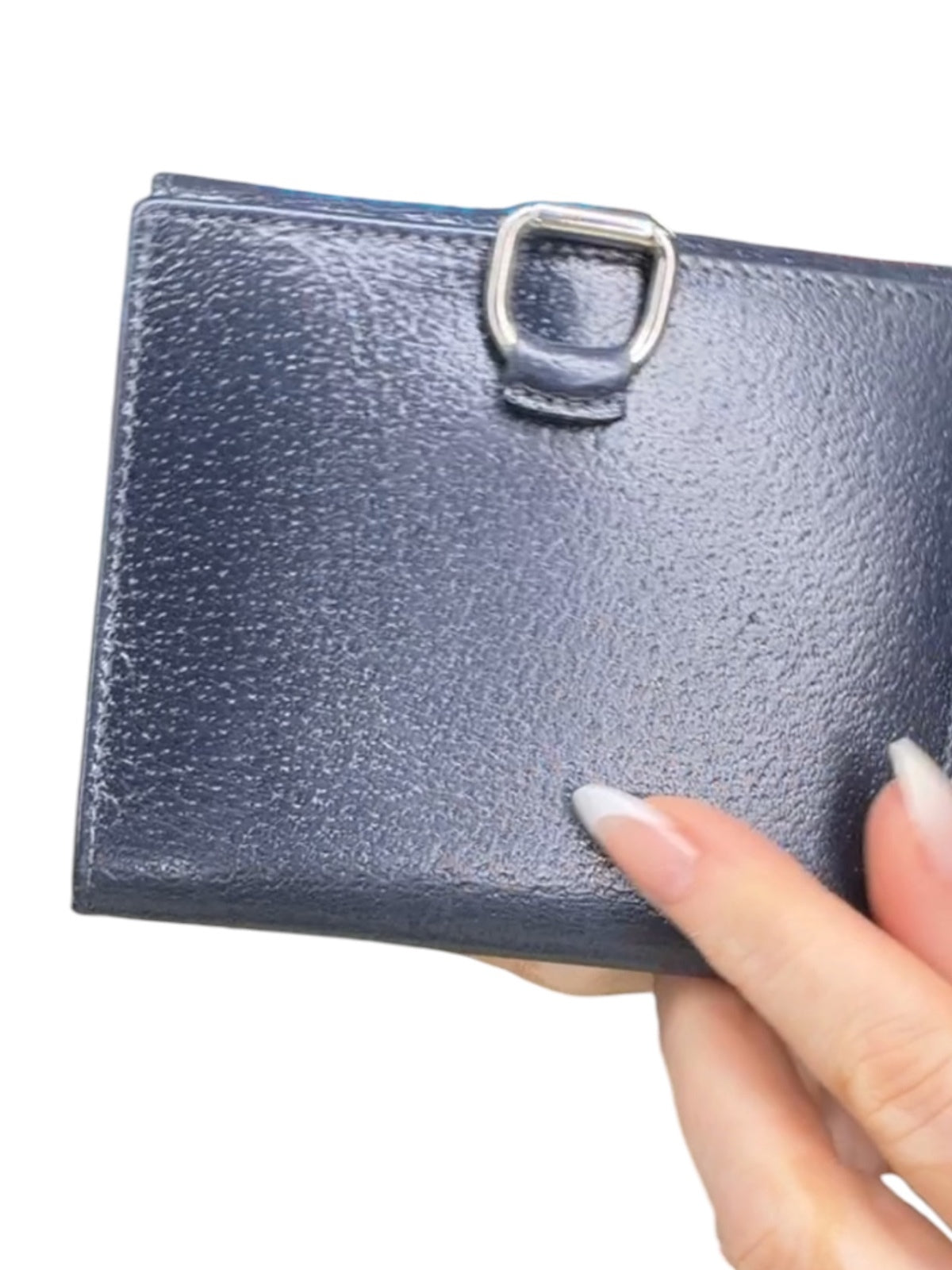 Gucci Vintage Navy Blue Leather Trifold Wallet Silver Hardware Made in Italy