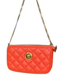 Versace Nappa Quilted Tribute Icon Pouch Quilted Orange Leather Crossbody Bag
