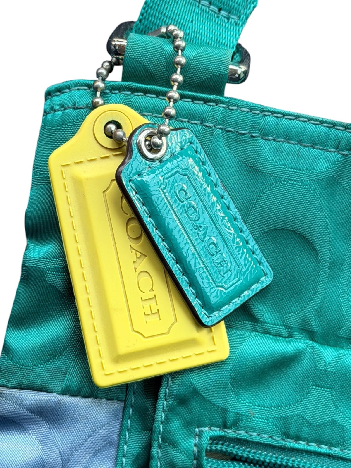 Coach Signature Nylon Swingpack Crossbody Bag Teal Blue Colorblock