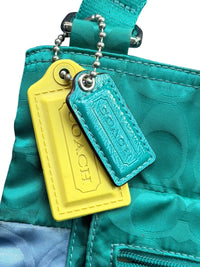Coach Signature Nylon Swingpack Crossbody Bag Teal Blue Colorblock