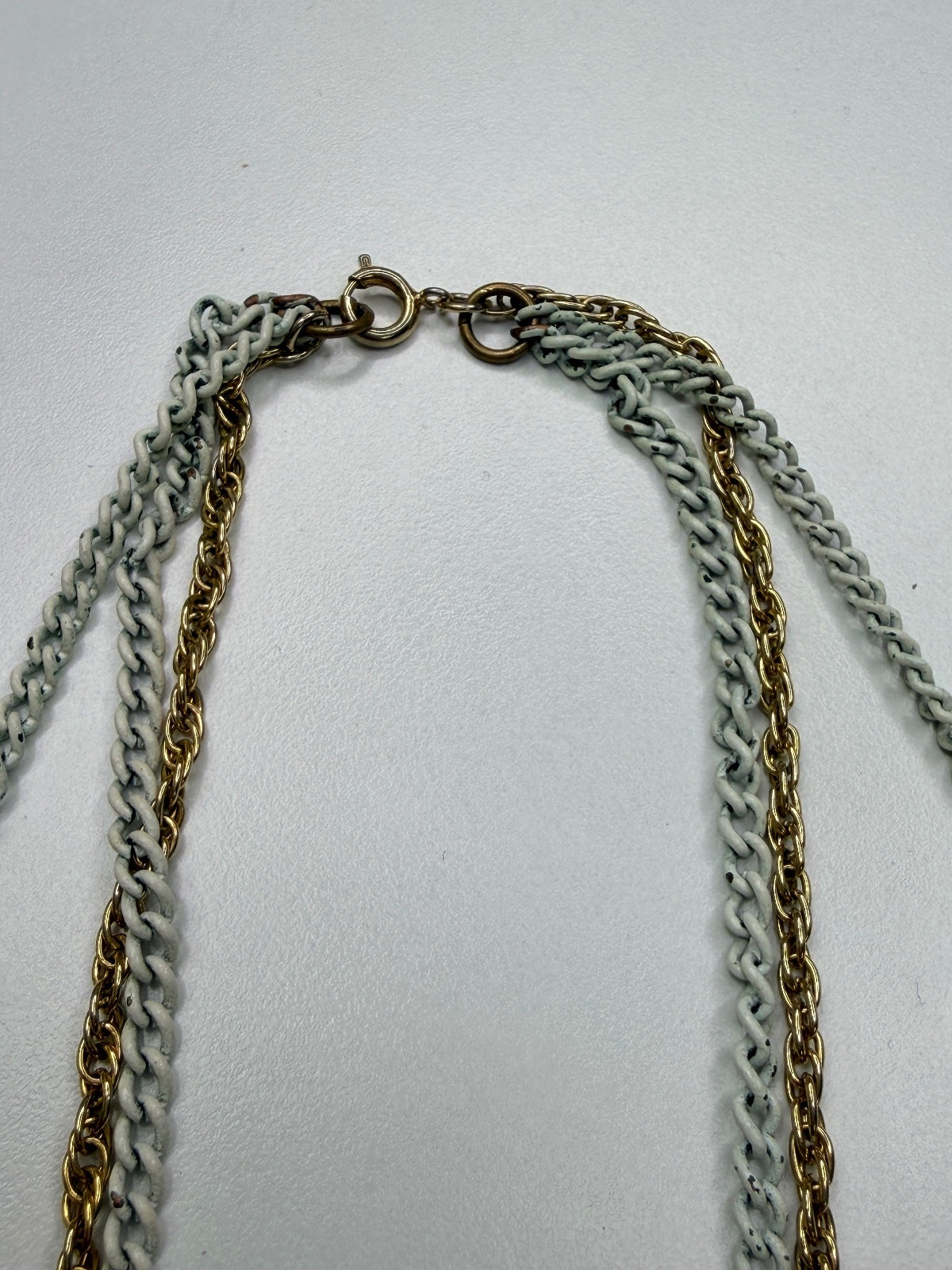 Double Chain Necklace with White Teardrop Pendant