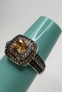 Sterling Silver Ring with Citrine and Brown Gemstone Accents size 8