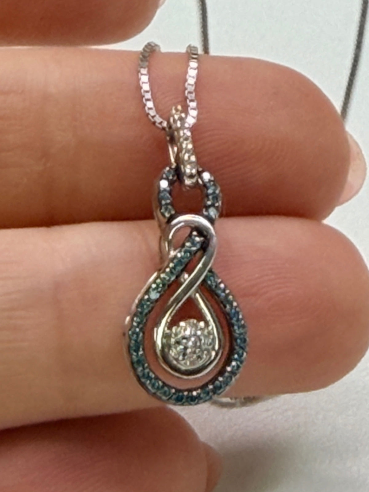 Sterling Silver Necklace with Blue and Clear Stones Pendant