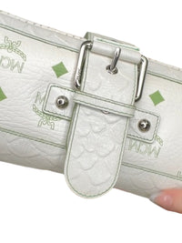 MCM White and Green Leather Clutch Bag