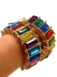Rainbow Multicolor Baguette Rhinestone Gold Tone Hoop Earrings Statement Jewelry